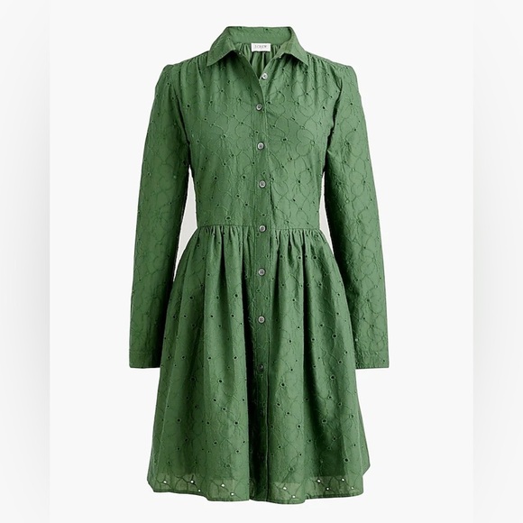 JCrew women’s Green Eyelet mini Button-Up Dress size 6 - Picture 1 of 14